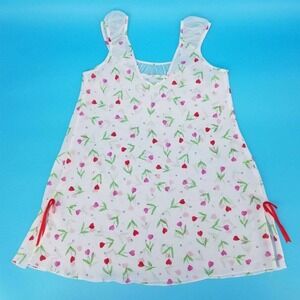 LA Intimates Sexy Heart Floral White/Pink/Red Sheer Mini Night Gown Womens Sz M